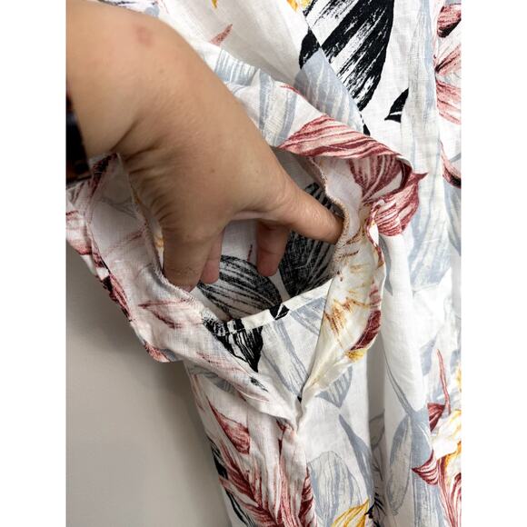 C&C California Dress Linen Floral Tropical Boho Flutter Sleeve Shift Dress XL - Picture 4 of 9